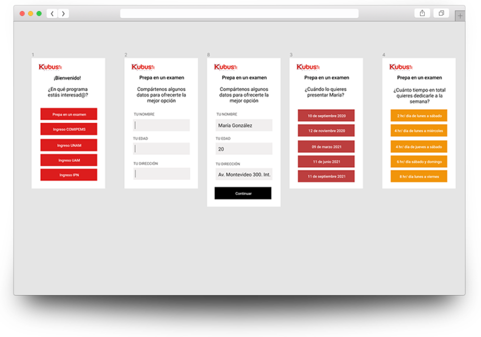 A screenshot showing part of a prototype an admission process