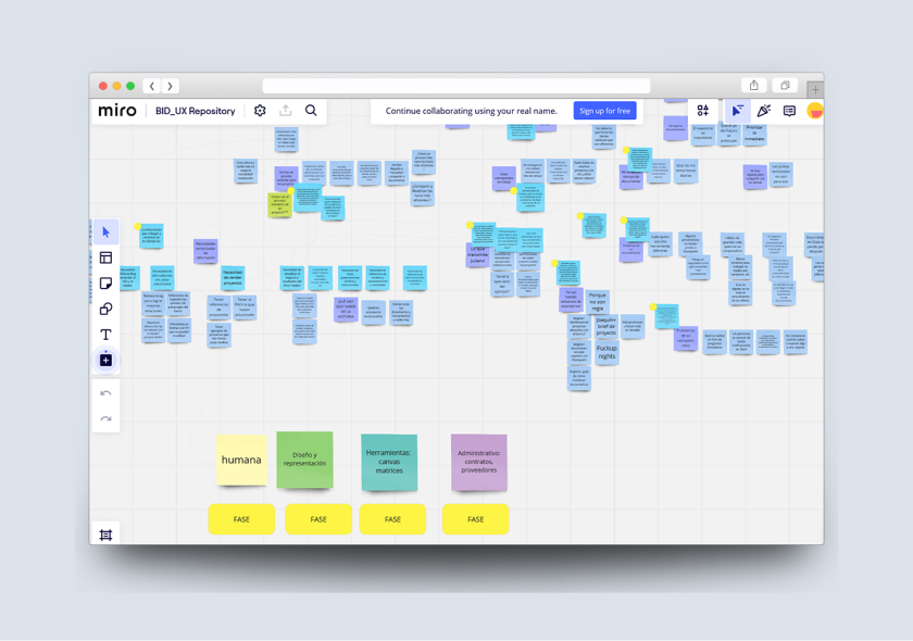 A screenshot of a digital board filled with sticky notes.
