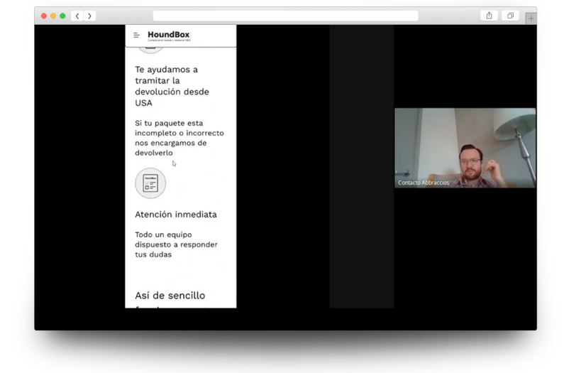 Captura de pantalla mostrando una sesión de prueba de usuario en remoto con el prototipo y los participantes