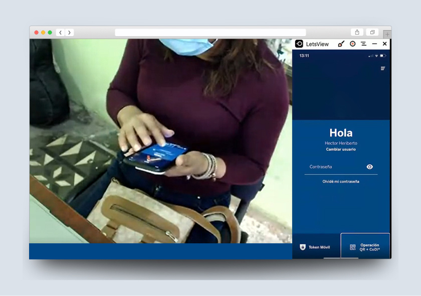 A screenshot of a remote user test session showing the prototype and the participants