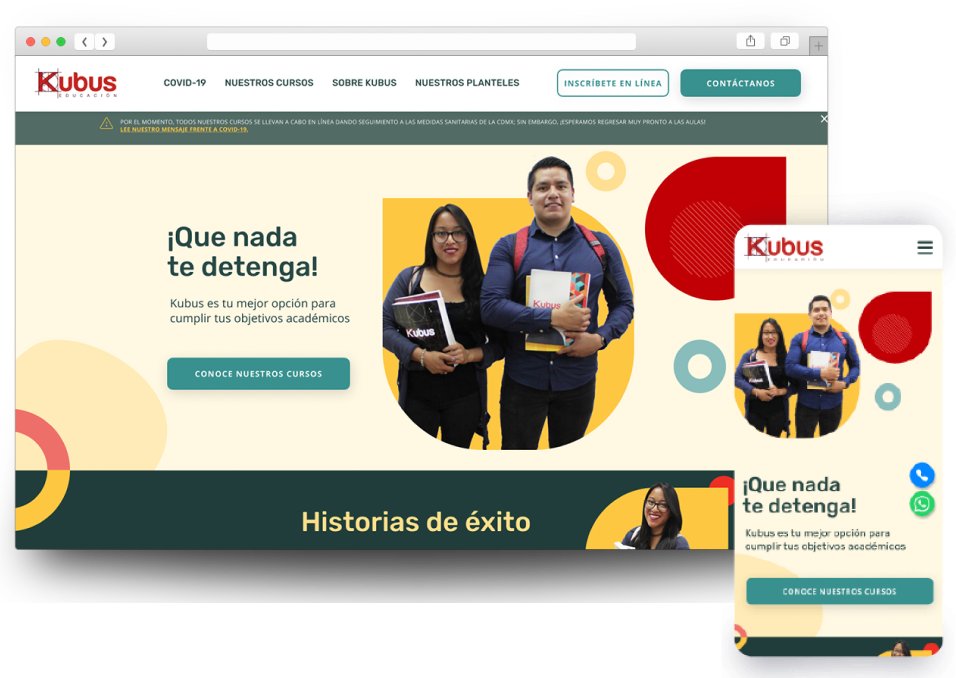Captura de pantalla mostrando el diseño responsivo de la página web para Kubus